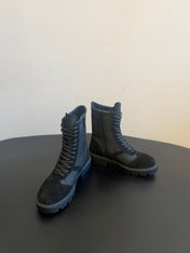 CELINE 26S LACE-UP ANKLE BOOTS IN BLACK SUEDE AND FABRIC