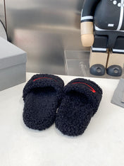 BALENCIAGA 25S FLAT SLIPPERS IN BLACK MIX RED WOOL