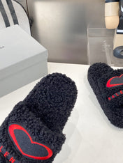 BALENCIAGA 25S SLIPPERS IN BLACK MIX RED WOOL