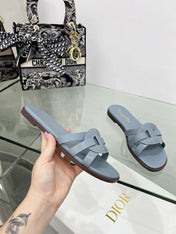 DIOR 26S D-CLUB SLIDE SANDAL IN LIGHT BLUE CALFSKIN