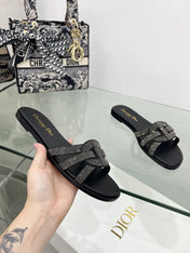 DIOR 26S D-CLUB SLIDE SANDAL IN BLACK CRYSTAL-EMBELLISHED CALFSKIN
