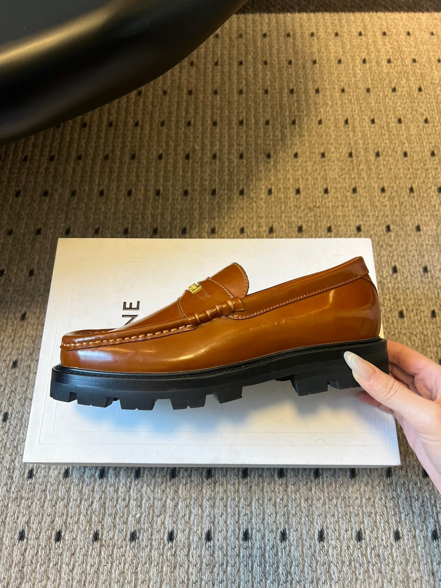 CELINE 26S LOAFER IN BROWN CALFSKIN WITH GOLD HARDWARE