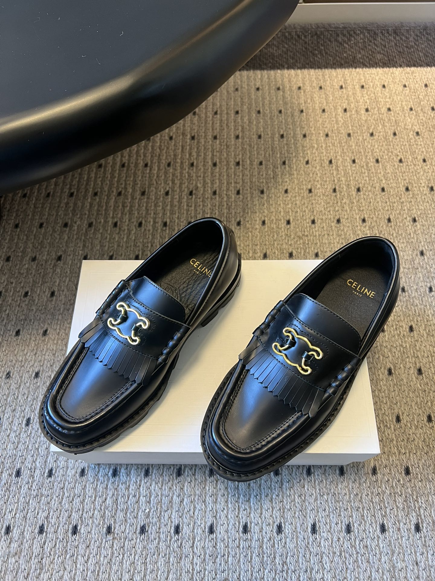 CELINE 26S LOAFER IN BLACK CALFSKIN WITH GOLD HARDWARE