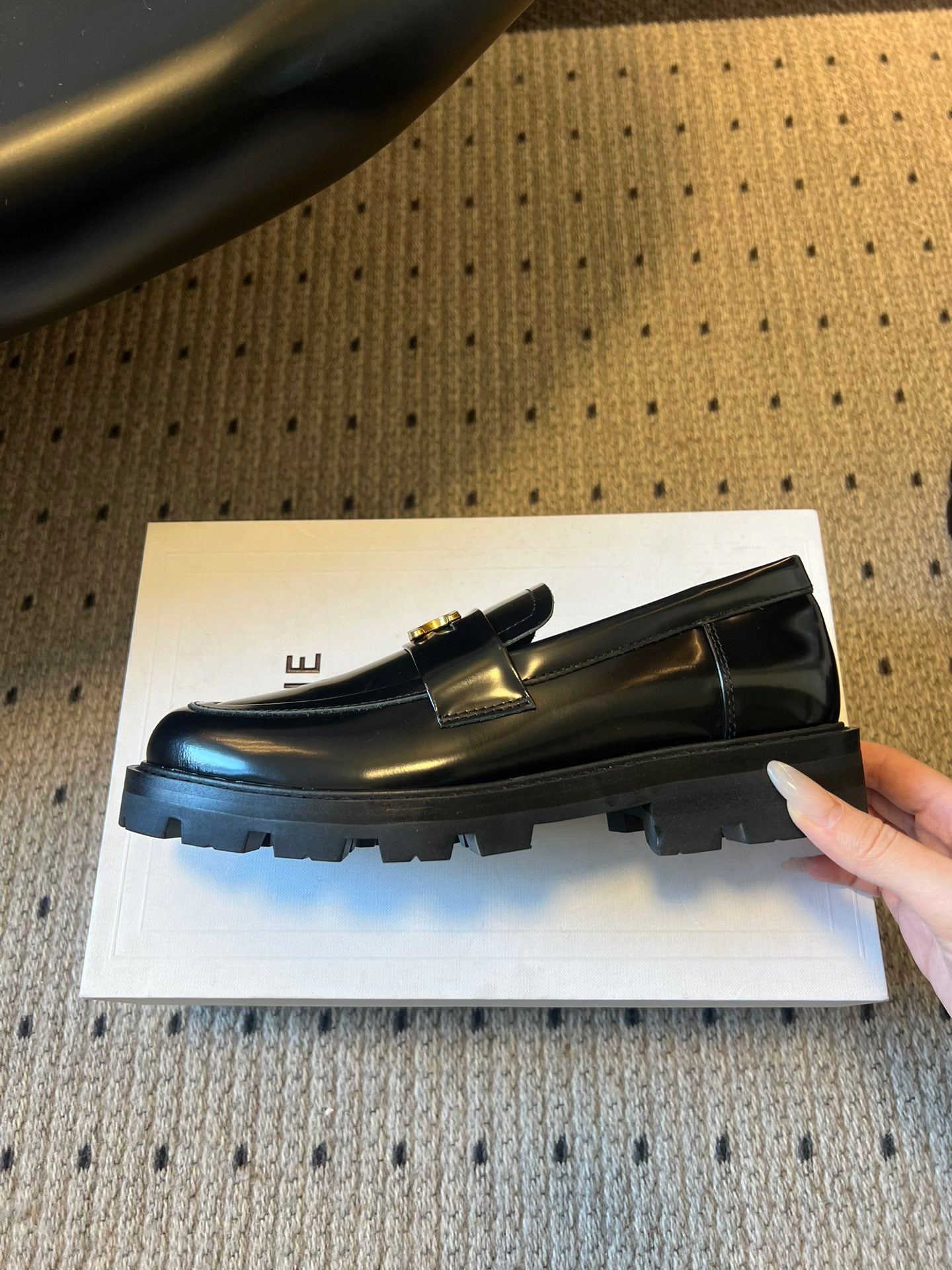 CELINE 26S LOAFER IN BLACK CALFSKIN WITH ARC DE TRIOMPHE BUCKLE