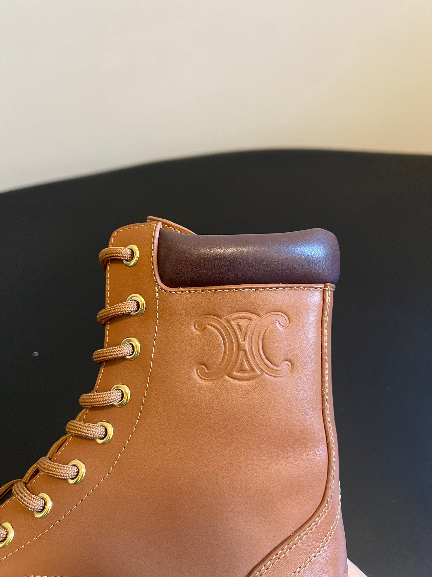 CELINE 26S MARGARET COMBAT BOOT 45 MM IN BROWN CALFSKIN