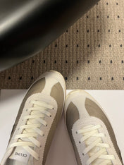 CELINE 26S RACER SNEAKERS IN WHITE SUEDE AND BEIGE GRAY FABRIC