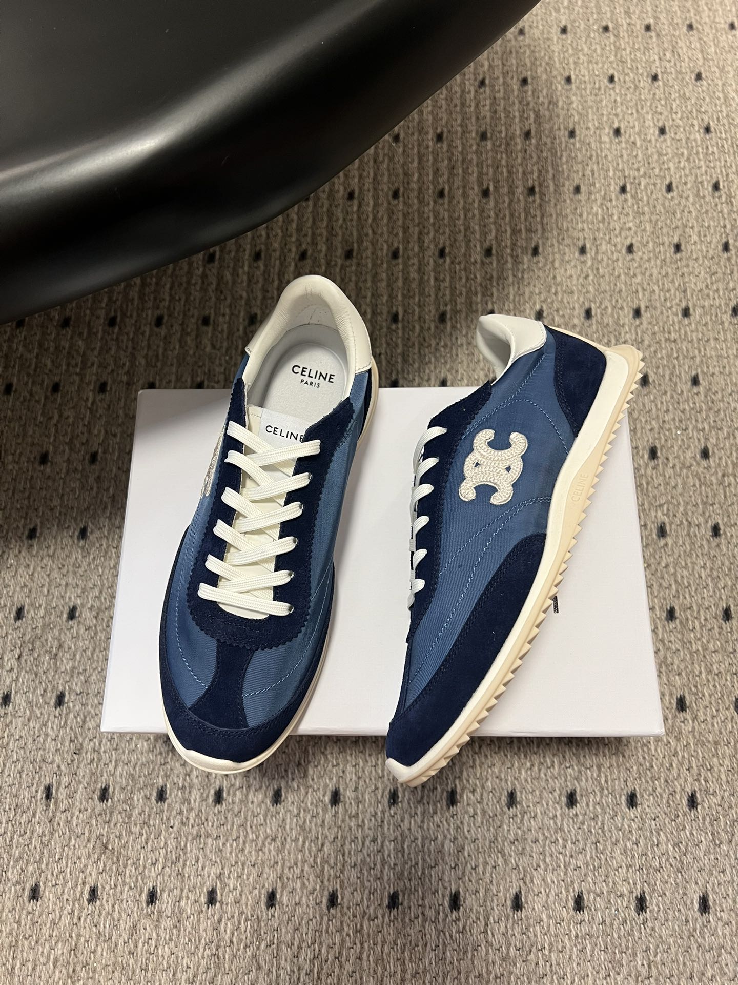 CELINE 26S RACER SNEAKERS IN NAVY BLUE FABRIC AND SUEDE