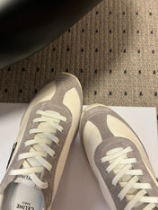 CELINE 26S RACER SNEAKERS IN CREAM WHITE FABRIC AND GRAY SUEDE