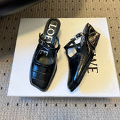 LOEWE 26S ONDA MULE 45MM IN BLACK EMBOSSED CROCODILE CALFSKIN