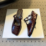 LOEWE 26S ONDA MULE 45MM IN WINE RED EMBOSSED CROCODILE CALFSKIN