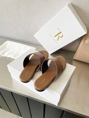 THE ROW 26S FLAT THONG SANDALS IN BROWN CALFSKIN