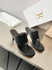 THE ROW 26S HEELED THONG MULES 60MM IN BLACK CALFSKIN