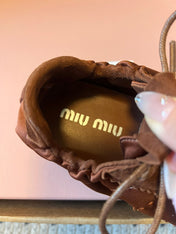 MIUMIU 26S SNEAKERS IN CHOCOLATE BROWN PLUME SATIN