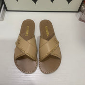 CHANEL 26S SANDALS IN BEIGE CALFSKIN WITH DOUBLE C CHAIN DETAIL