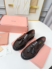 MIUMIU 26S TASSEL LOAFERS IN DARK BROWN CALFSKIN