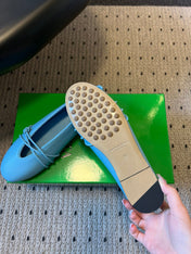 BOTTEGA VENETA 26S ESPADRILLE BALLET FLATS IN BLUE LAMBSKIN