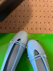 BOTTEGA VENETA 26S ESPADRILLE BALLET FLATS IN BLUE LAMBSKIN