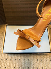 PRADA 26S POINTED-TOE STRAPPY HIGH-HEEL SANDALS 80MM IN CARAMEL BROWN CALFSKIN