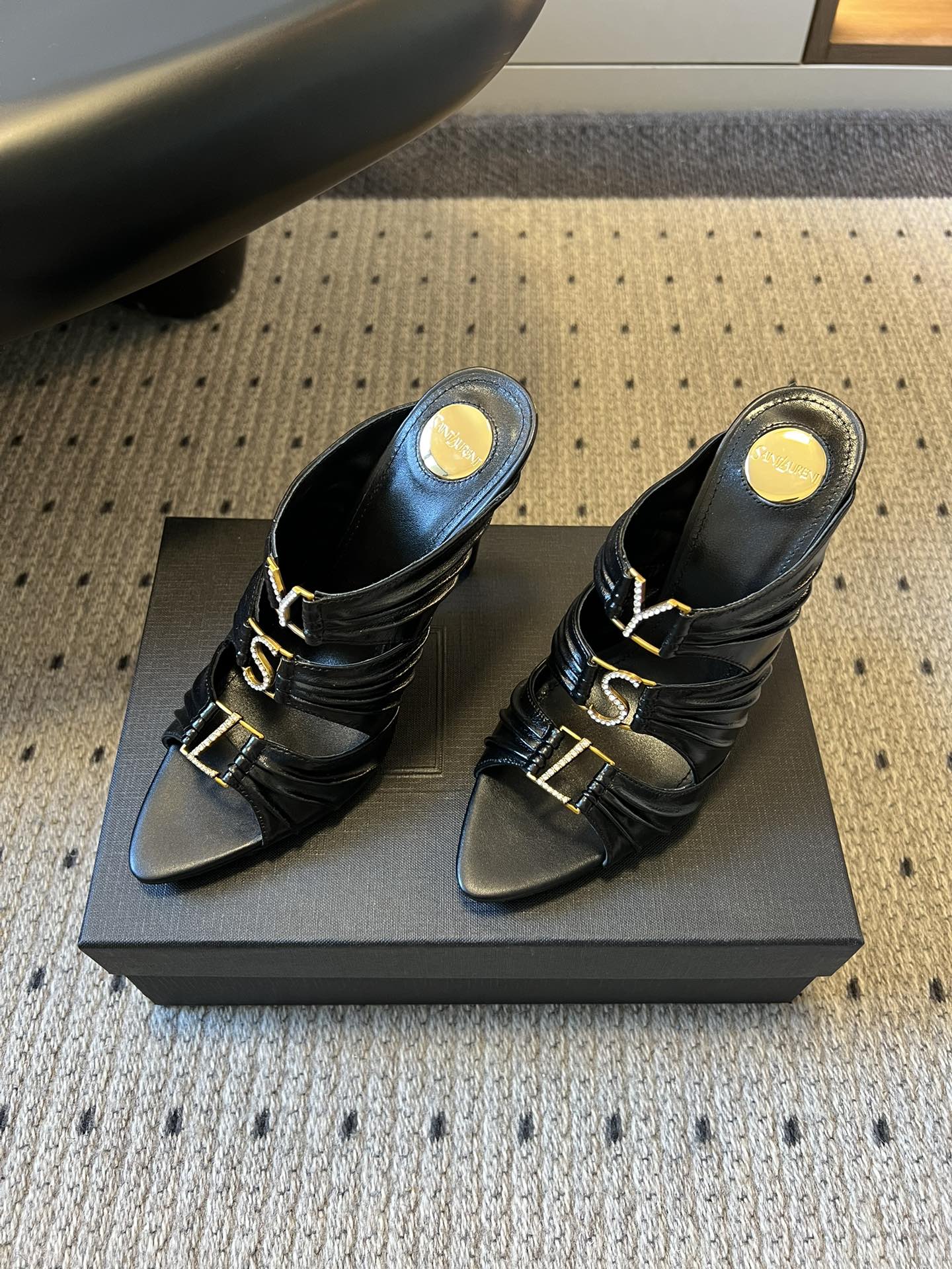 YSL 26S HEELED SANDALS 100 MM IN BLACK LAMBSKIN