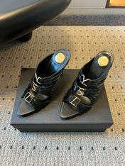 YSL 26S HEELED SANDALS 100 MM IN BLACK LAMBSKIN