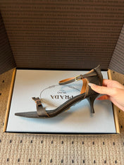 PRADA 26S POINTED-TOE STRAPPY HIGH-HEEL SANDALS 60MM IN DARK BROWN CALFSKIN