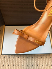 PRADA 26S POINTED-TOE STRAPPY HIGH-HEEL SANDALS 60MM IN CARAMEL BROWN CALFSKIN