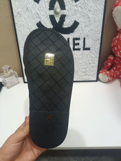 CHANEL 26S QUILTED SLIDE SANDALS IN BLACK CALFSKIN