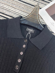 CHANEL 26S SHORT-SLEEVE POLO KNIT TOP 912