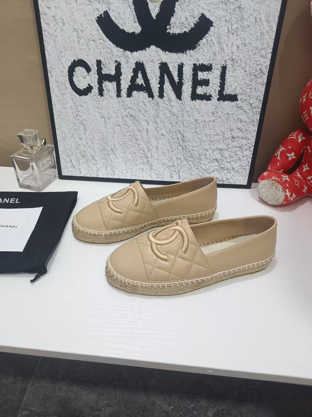 CHANEL 26S ESPADRILLE LOAFERS IN TAN BROWN CALFSKIN WITH ROPE SOLE