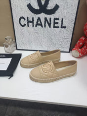 CHANEL 26S ESPADRILLE LOAFERS IN TAN BROWN CALFSKIN WITH ROPE SOLE