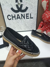 CHANEL 26S ESPADRILLE LOAFERS IN BLACK CALFSKIN WITH ROPE SOLE