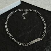 CD 26S CD LOGO PLAQUE CHAIN NECKLACE IN SILVER TONE METAL 630890