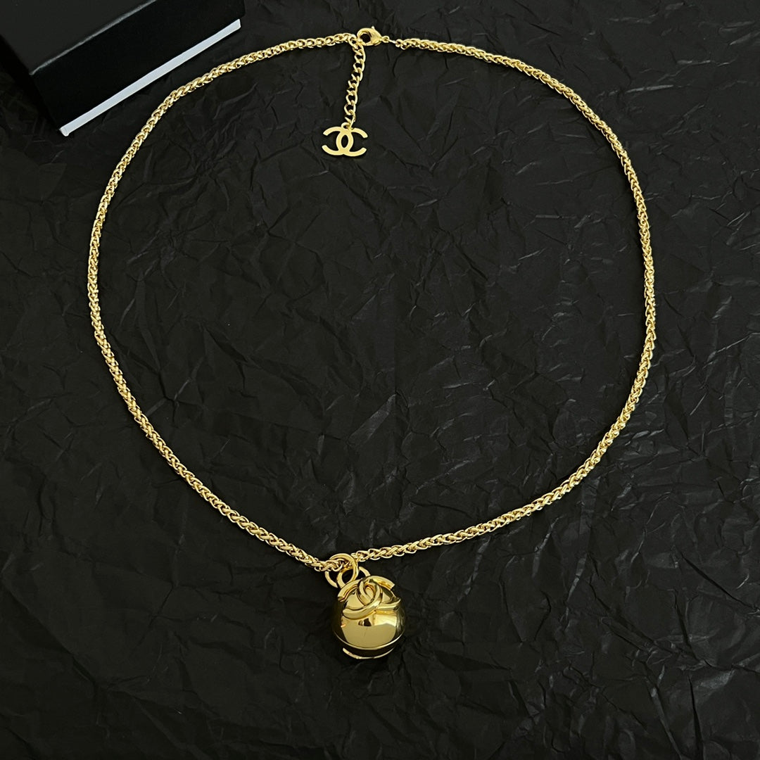 CHANEL 26S DOUBLE C LOGO SPHERE PENDANT CHAIN NECKLACE IN GOLD METAL 630892