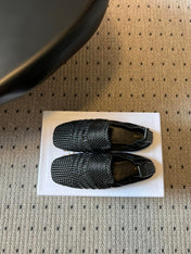 CELINE 26S LOAFERS IN BLACK WOVEN LAMBSKIN