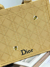 DIOR 26S BOOK TOTE BAG 36 IN BEIGE BAYADERE FABRIC D-STRIPES EMBROIDERY