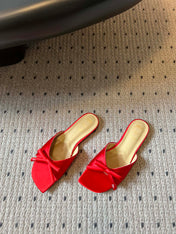 DIOR 26S OBLIQUE BOW MULE IN RED SATIN