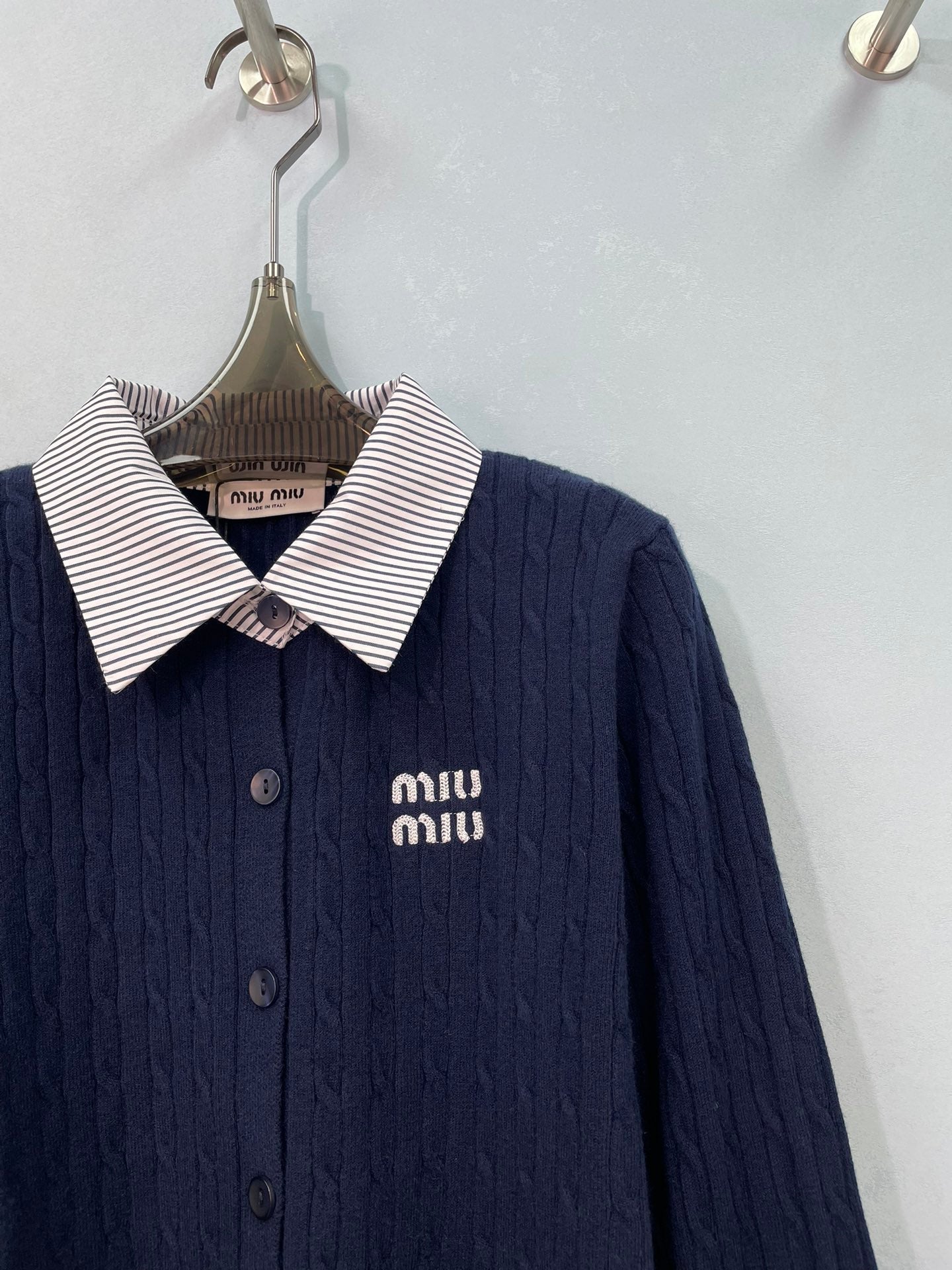 MIUMIU 26S SHIRT-COLLAR CABLE-KNIT CARDIGAN 1392
