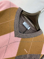 PRADA 26S V-NECK ARGYLE KNIT SWEATER 1077