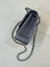 CHANEL 26S CLASSIC FLAP BAG IN DARK BLUE CROCODILE-EMBOSSED MATERIAL