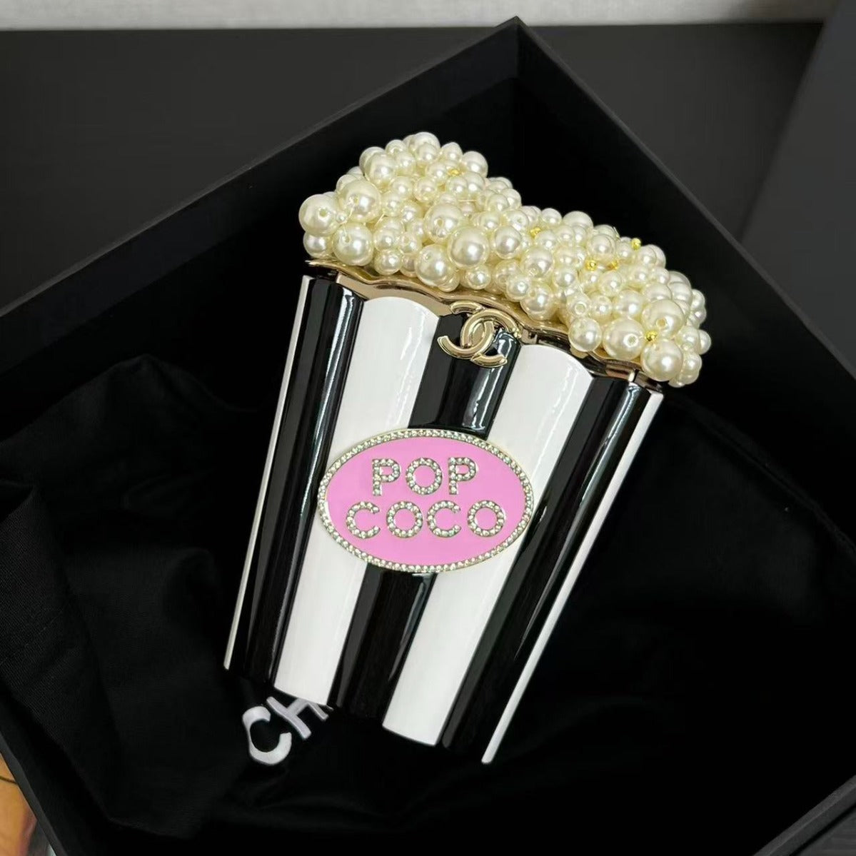 CHANEL 26S POP COCO CLUTCH IN BLACK & WHITE PATENT LEATHER