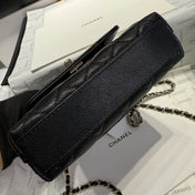 MINI FLAP BAG 14 IN BLACK GRAINED CALFSKIN GOLD HARDWARE