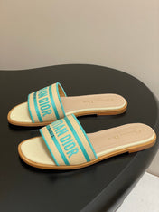 DWAY SLIDES IN BEIGE TURQUOISE CANVAS