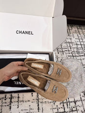 SLINGBACK LOAFER IN DARK BEIGE SUEDE AND SHEARLING