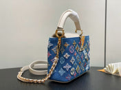 LV CAPUCINES BAG 21 PINIC IN COLORFUL DENIM GOLD HARDWARE