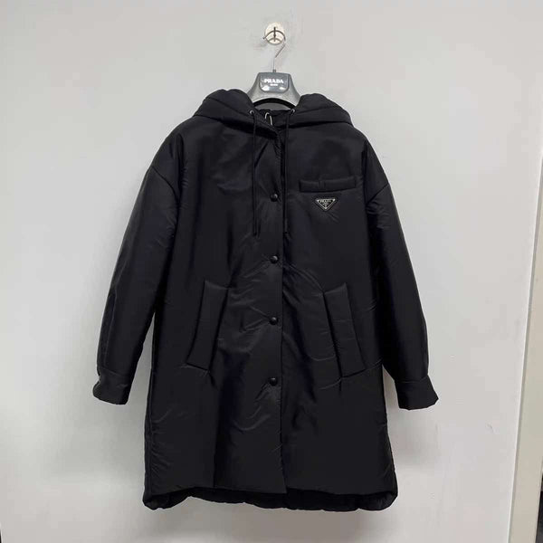 PRADA 26S HOODED PARKA IN BLACK RE-NYLON