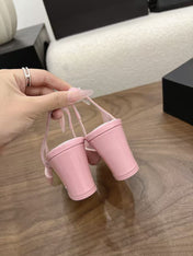 CHANEL  TWO-TONE SLINGBACK HEELS 55MM IN PINK AND WHITE CALFSKIN
