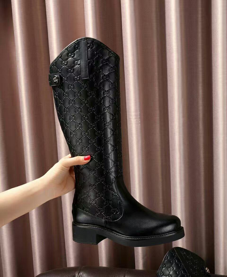 GUCCI 26S GUCCISSIMA TALL RIDING BOOTS IN BLACK GG CALFSKIN