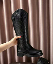 GUCCI 26S GUCCISSIMA TALL RIDING BOOTS IN BLACK GG CALFSKIN