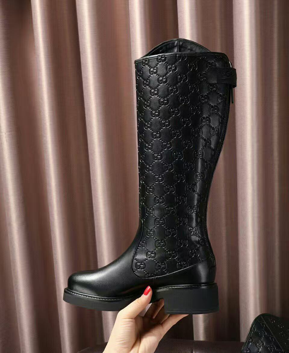 GUCCI 26S GUCCISSIMA TALL RIDING BOOTS IN BLACK GG CALFSKIN