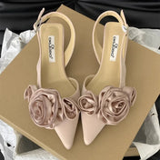 Satin Floral Slingback Stilettos - Pointed Toe Party Heels